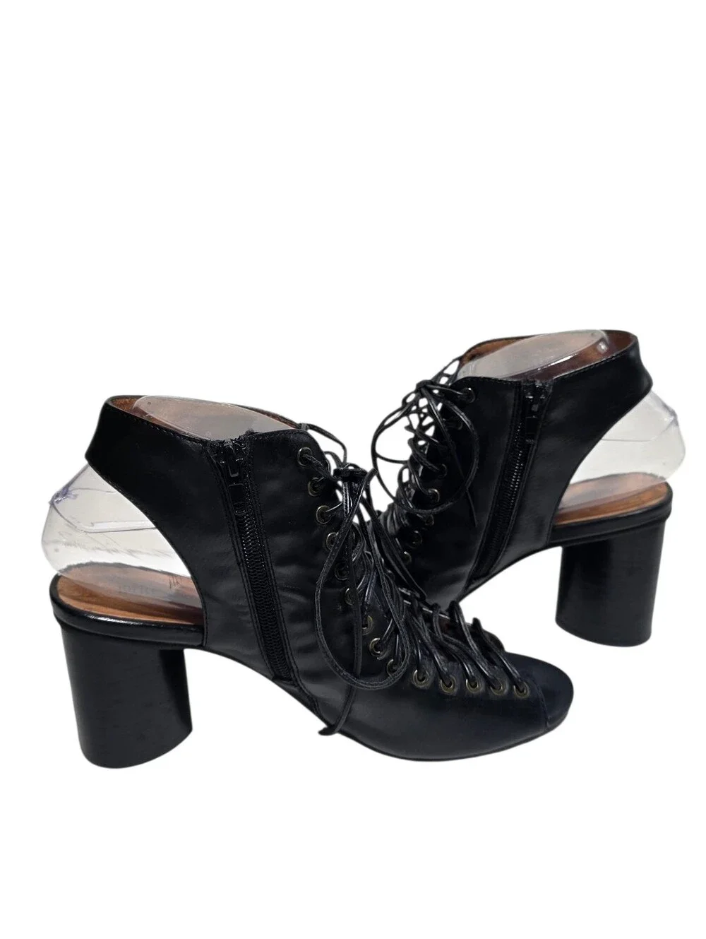 JEFFREY CAMPBELL COVETS BLACK LEATHER LACE UP CUTOUT HEELS SZ 8
